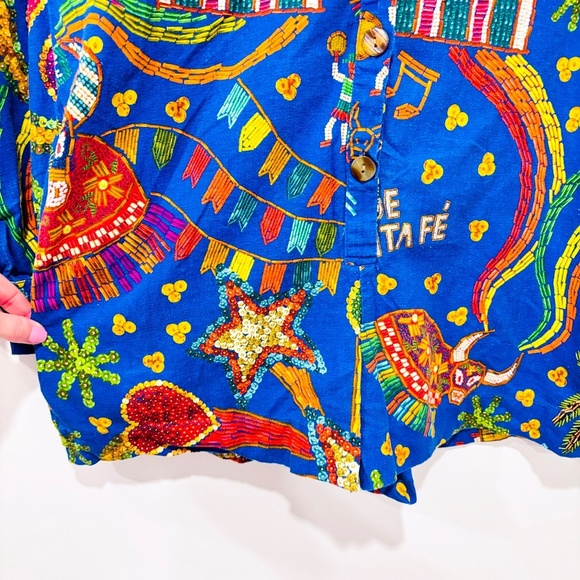 FARM RIO Blue Folk Party linen romper - Picture 6 of 10